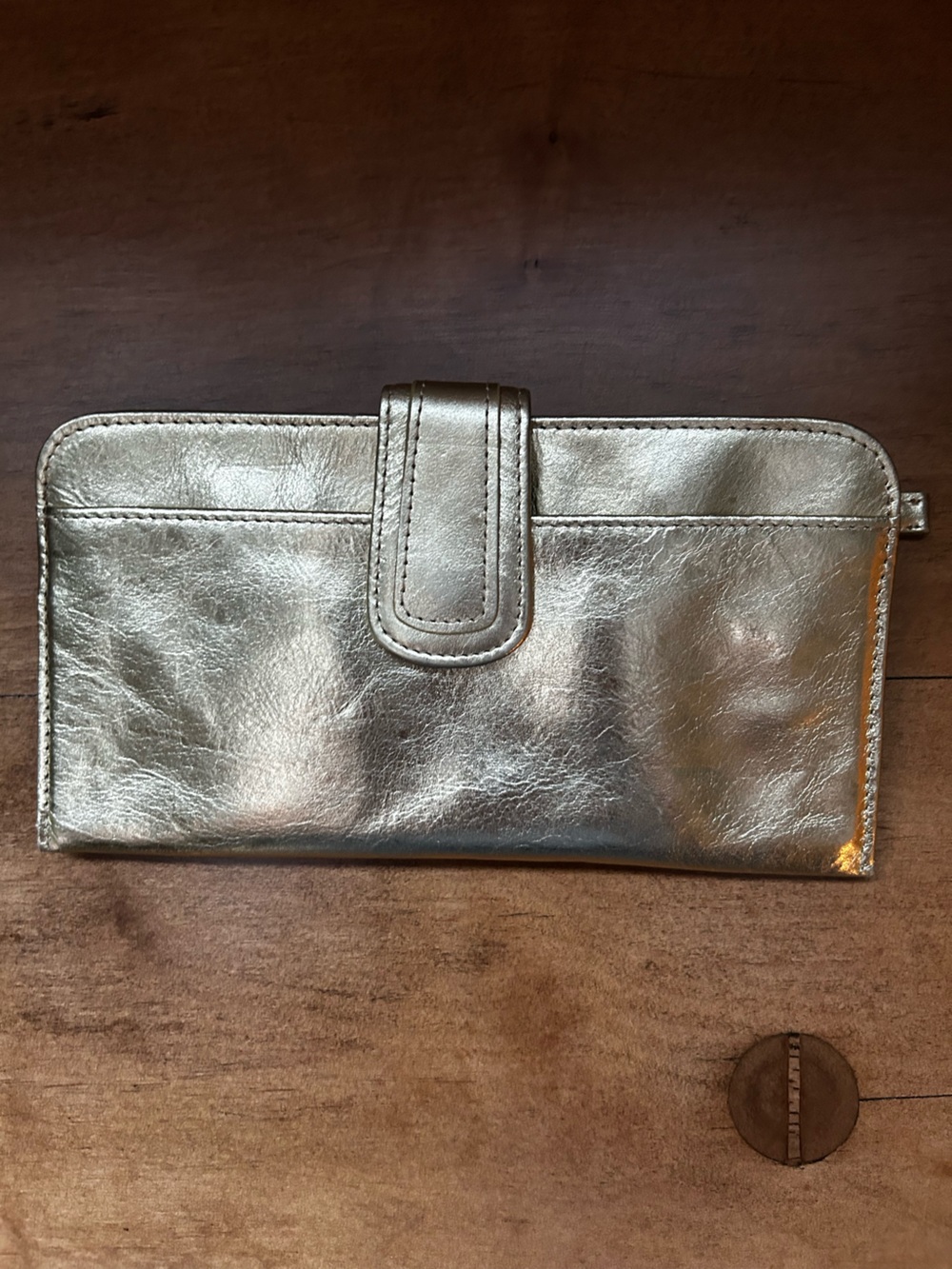Vintage Rolfs Gold Leather Dollar Wallet Zip Pocket and 4 Card Slots
